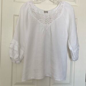 Laura Bianchi Italian 100% Linen Top Crochet Neckline M